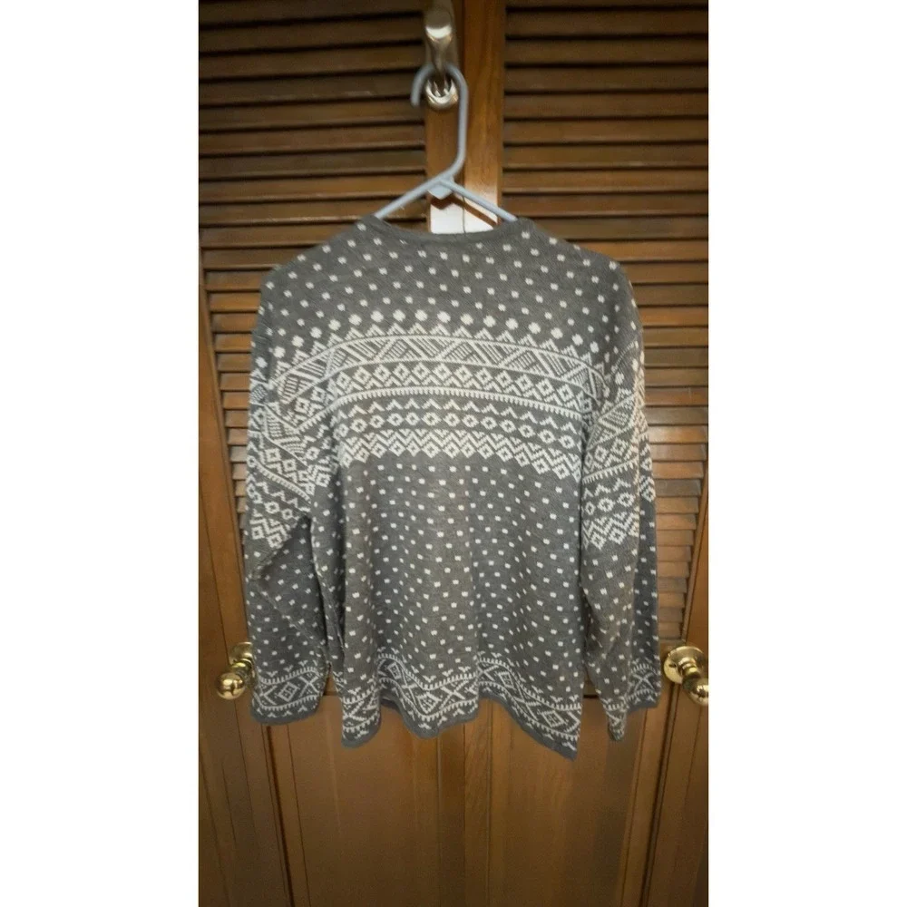 Tally Me Cardigan Sweater L Fair Isle Floral Embroidered Nordic Gray Folk Boho